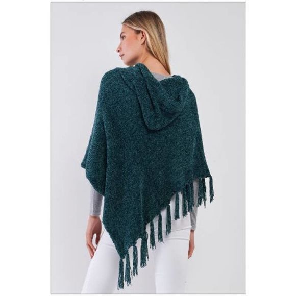 Pinklicious Green Chenille Knit Tassel Hooded Poncho /ONE SIZE - Picture 2 of 4